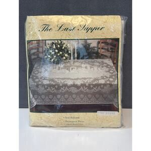 Vintage NIB The Last Supper White Lace Tablecloth 70” Round Easter Made in USA